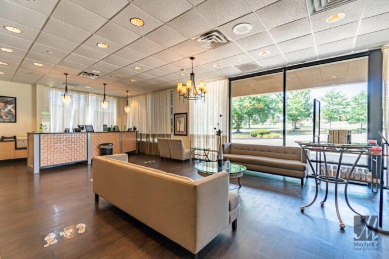 Well lit pleasant waiting area at Cincinnatis best beauty salon Mitchells Salon Day Spa 768x512