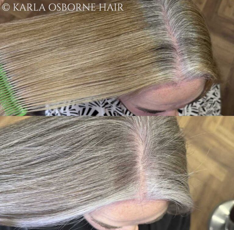 Karla Osborne Gray Blending on Medium Blonde Hair Client 768x756