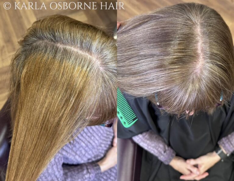 Karla Osborne Gray Blending on Reddish Blonde Hair Client 768x594